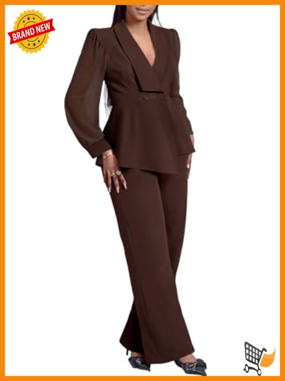 Mesh Sheer Sleeve Ruffle Blazer Wide Leg Pants Pantsuit Set 2 Piece